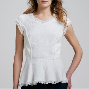 REBECCA TAYLOR || leather panel white fringed tank